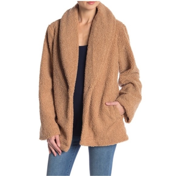 Sanctuary Faux Fur Caramel Colored Double Breasted One Snap Teddy Coat Jacket - Picture 2 of 14